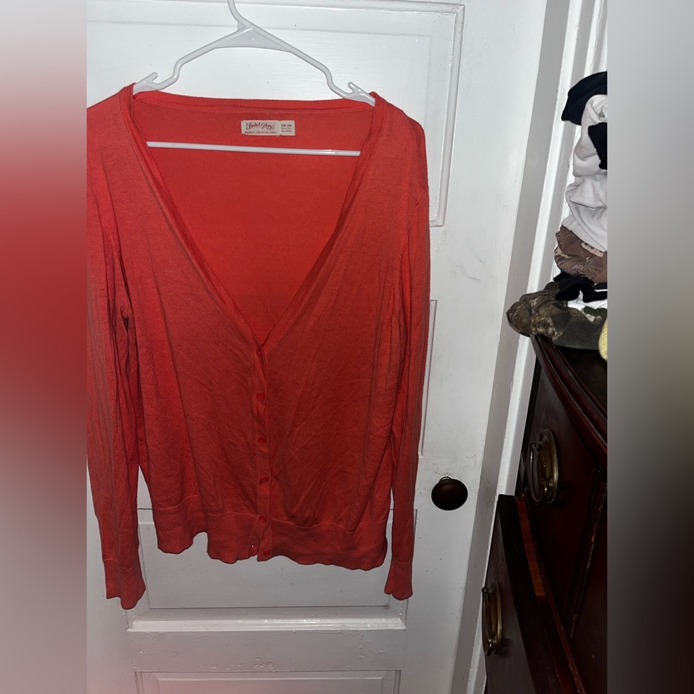 Faded Glory Burnt Orange Button Down Plus Size V-Neck Cardigan - Picture 3 of 6